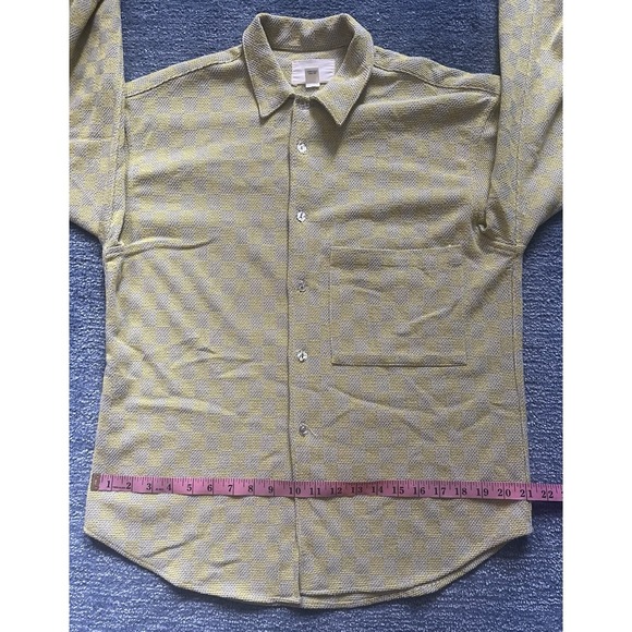 Zed Yellow‎ Checkered Textured Button Up Shirt Size 2 Rayon/Cotton Vintage Style - Picture 11 of 15